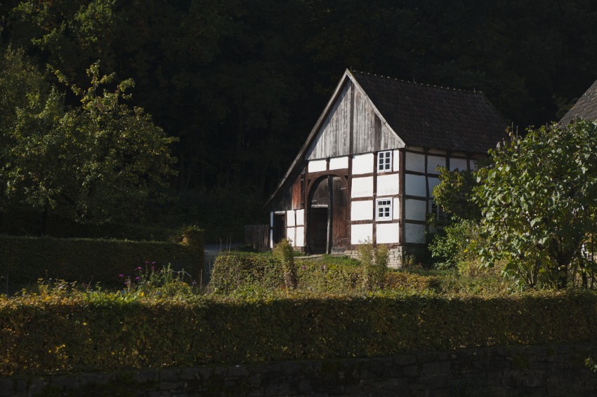 Autumn in a ancient german village. Freilichtmuseum Detmold. 
