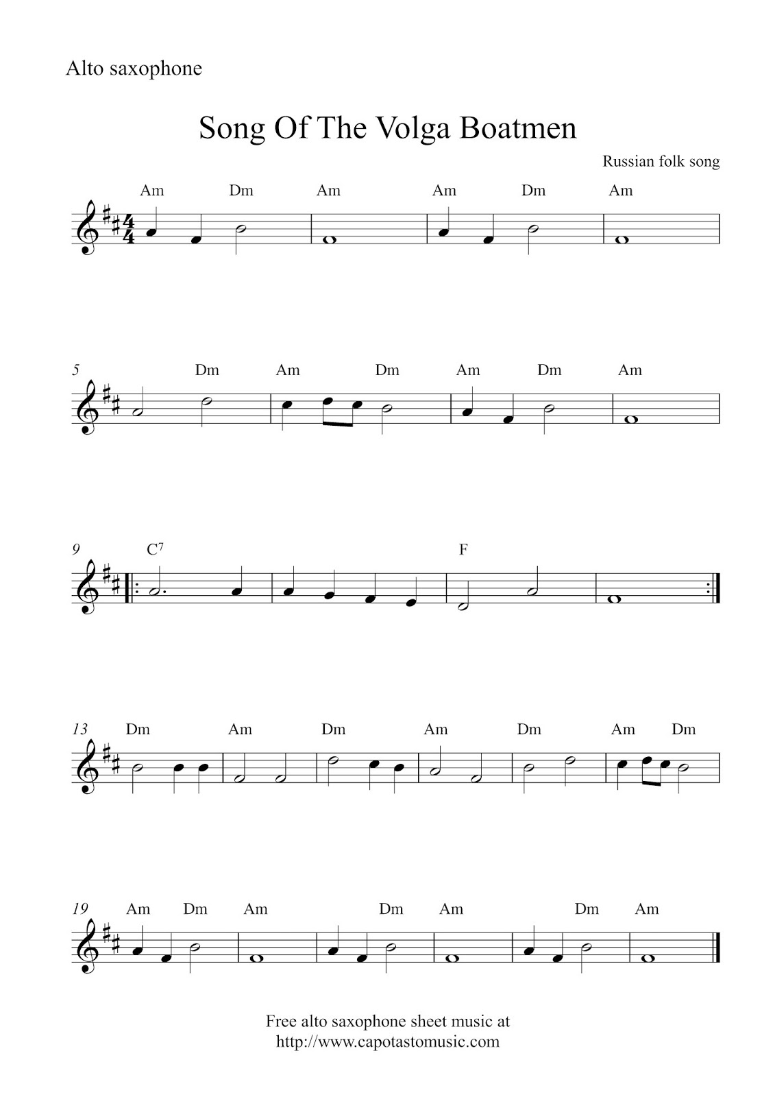 Free Printable Alto Saxophone Sheet Music