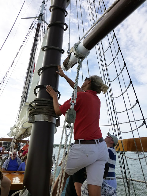 Schooner Freedom, St. Augustine, Florida. Raising sail. 