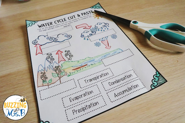Teach the water cycle in a fun, hands-on way with these activities to help you figure out what students already know! Download a free cut-and-paste worksheet to use as a pre-assessment, a quiz, or an assignment, and have students explain what they know with a fun water cycle foldable! #watercycle