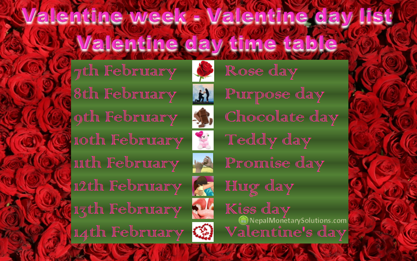 Valentine week - Valentine day list - Valentine day time table - NEPAL