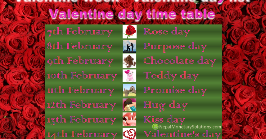 Valentine week - Valentine day list - Valentine day time table - NEPAL