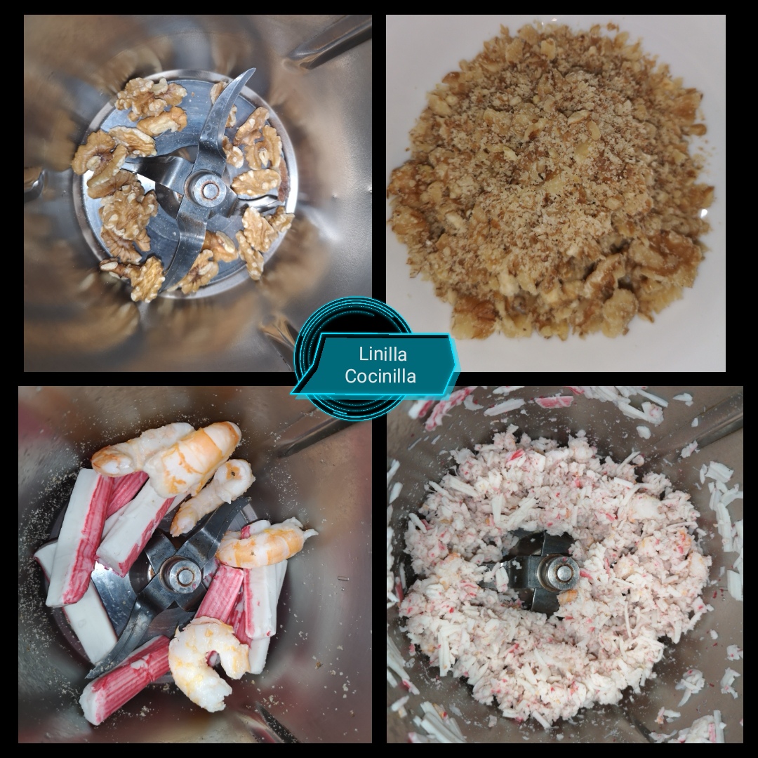 TARTAR DE SURIMI, LANGOSTINOS, AGUACATE Y NUECES