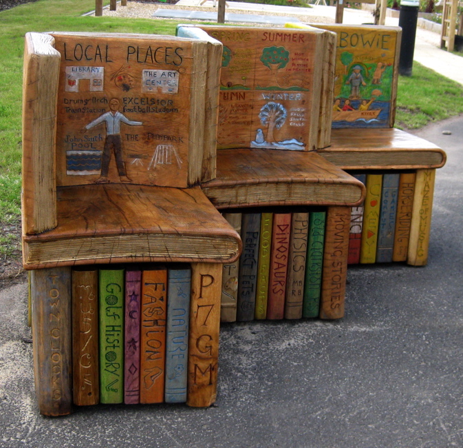 benchsite A stack of book benches for World Book Day