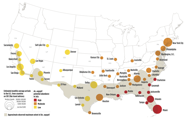 Zika Risk Levels for U.S. Cities