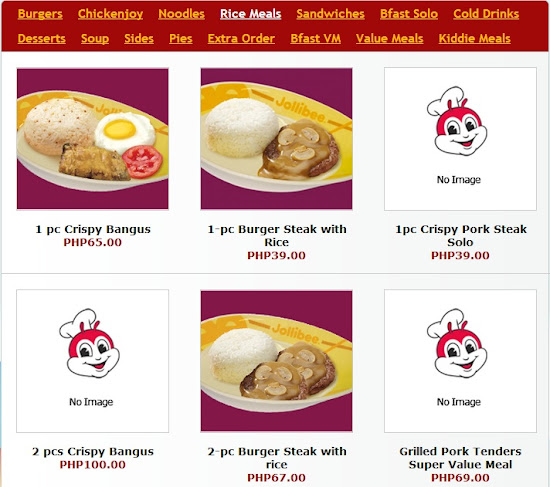 Rice meals available for create your own meal Jollibee party package