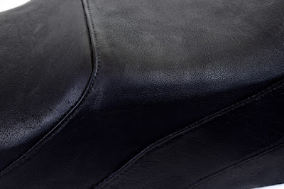 Handstitched custom black leather saddle seat for vintage Piaggio Vespa