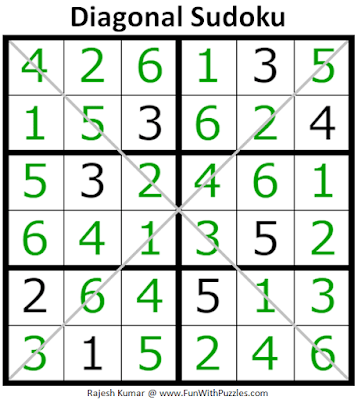 Answer of Diagonal Sudoku Puzzle (Mini Sudoku Series #108)