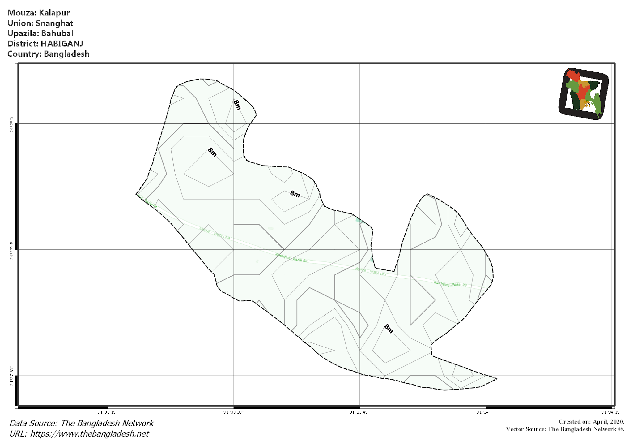 Map of Kalapur Mouza of Bahubal Upazila, HABIGANJ, Bangladesh.
