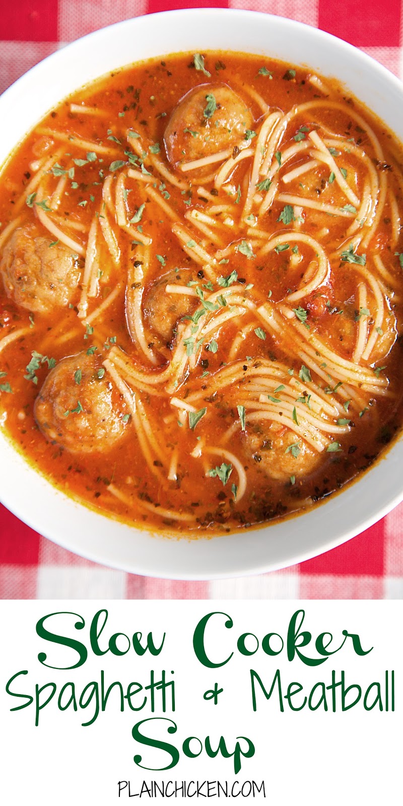 {Slow Cooker} Spaghetti and Meatball Soup Plain Chicken®