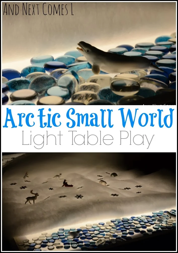 A beautiful Arctic small world on the light table that takes less than five minutes to set up from And Next Comes L