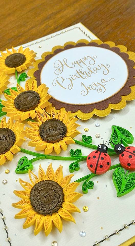 Quilled sunflower birthday pop up card