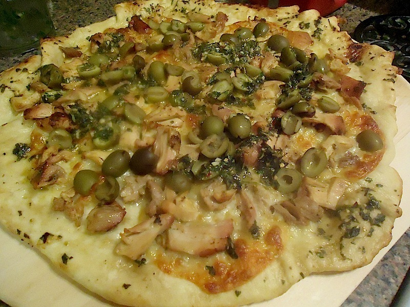 as good as bread Chicken and Olive Pizza with LemonOregano Vinaigrette
