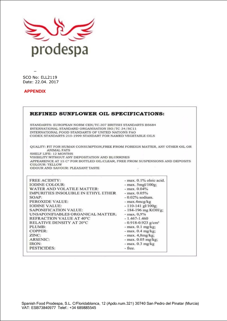 density of sunflower oil