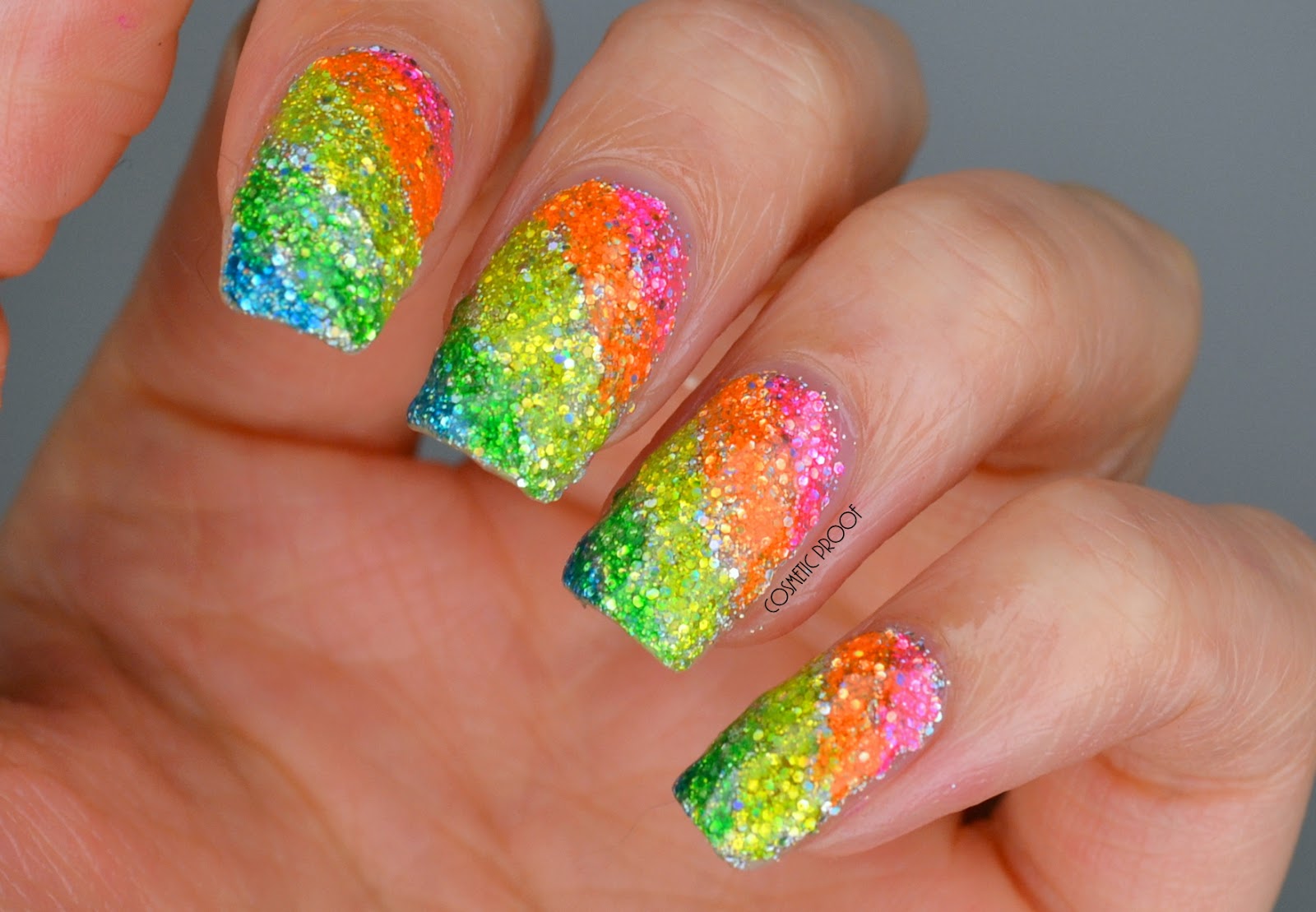 NAILS, Rainbow Glitter Highlighter Nails, Cosmetic Proof