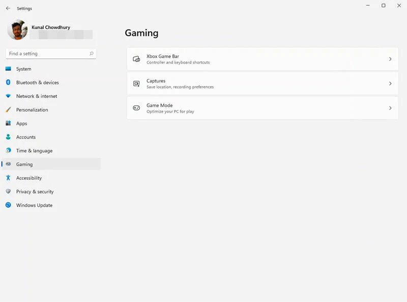 A quick look to Windows 11 Settings app - Gaming