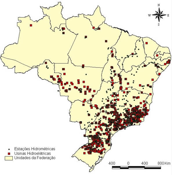 mapa usinas estações hidrelétricas brasil
