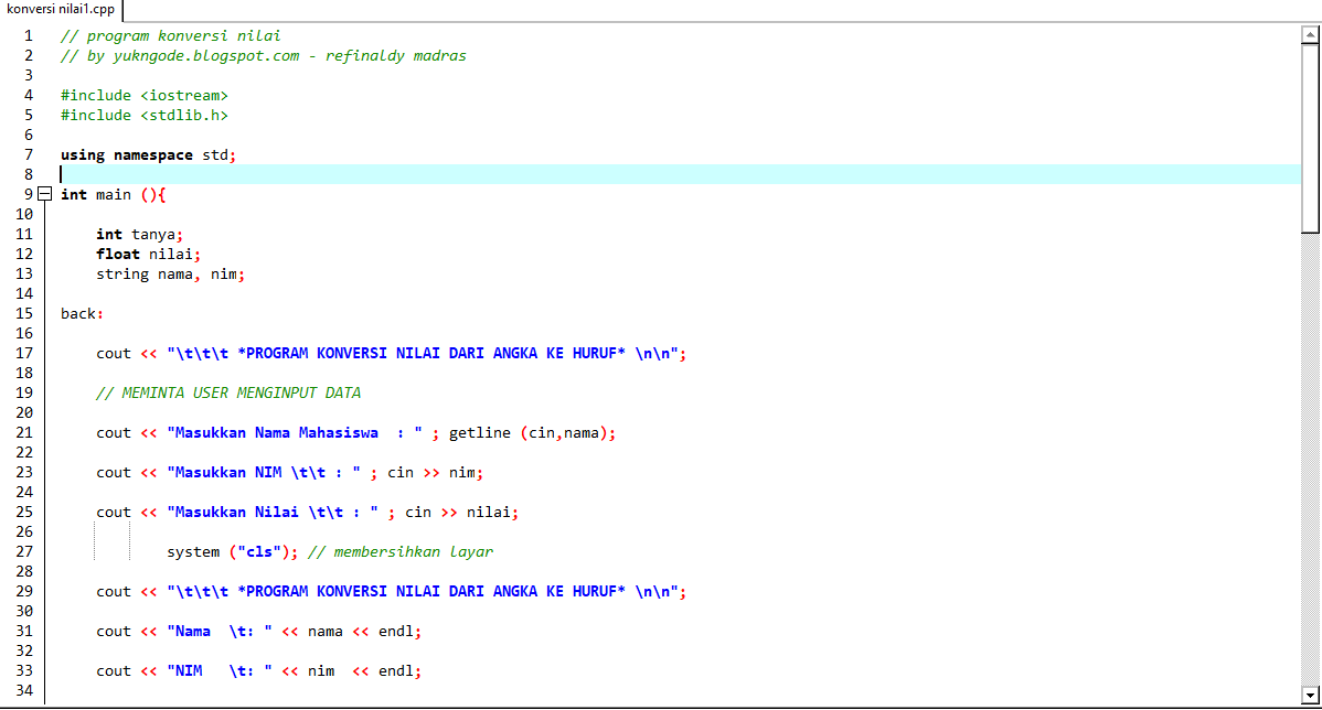 Contoh Perulangan Bertingkat C++