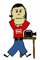A stick figure boy with a video camera and youtube logo on his shirt.