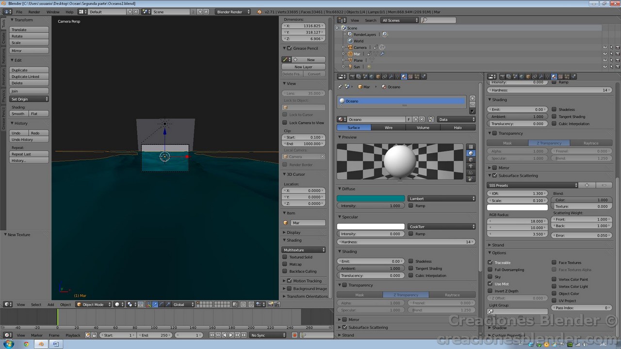 Creaciones Blender Trabajando con el Modificador Ocean en Blender 2.71