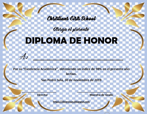 Diploma de honor al mérito imagen para imprimir y modificar