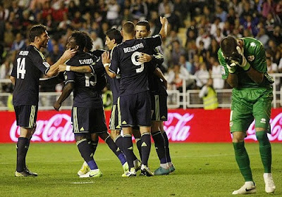 Cristiano Ronaldo celebrates his goal against Rayo with his teammates