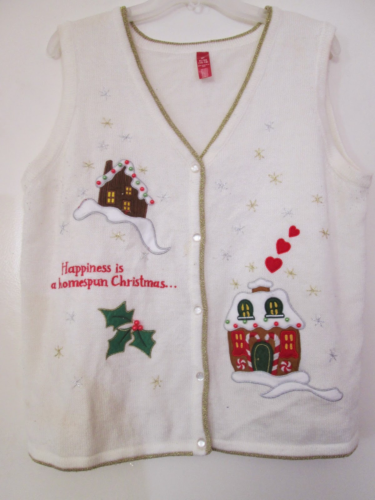 Vintage Ugly Christmas Sweater: white holly plus size vintage ugly christmas sweater vest xl 
