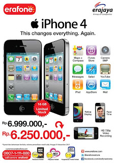 Harga normal iPhone4 16GB di Erafone adalah Rp 6.999.000 tetapi akhir 