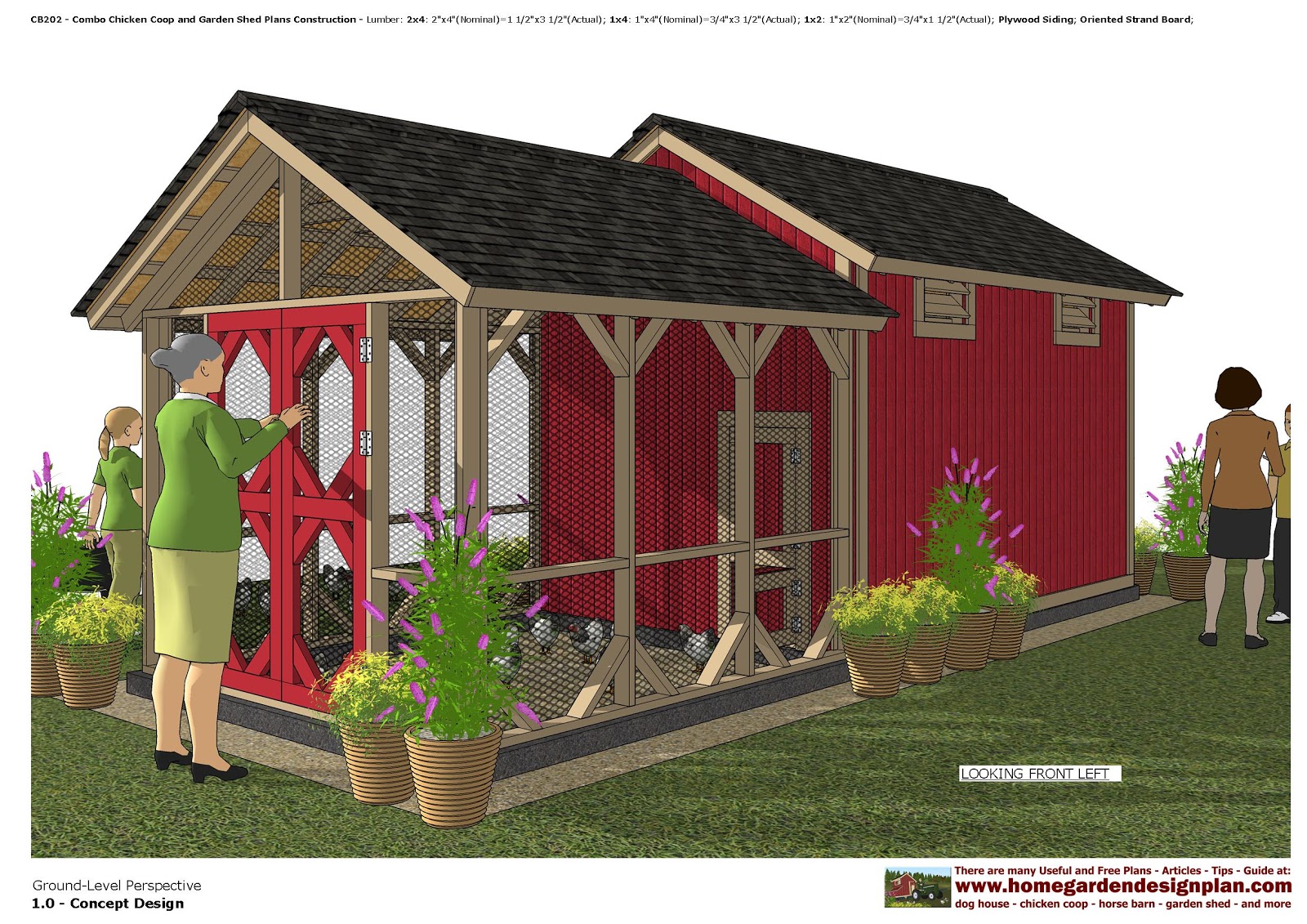 home garden plans CB202 Combo Chicken Coop Garden Shed Plans
