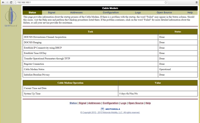 ARRIS (Motorola) SURFboard modem unauthenticated reboot flaw | Security