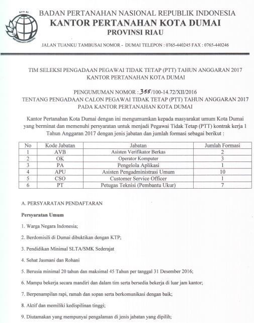 Lowongan Kerja Bpn Kantor Pertanahan Kota Dumai Dan Pasuruan Lowongan Kerja Dan Rekrutmen Bulan Mei 2021