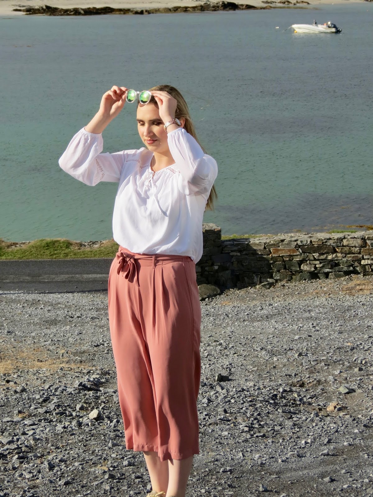 pink culottes outfit