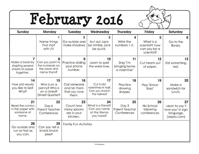 West Sioux Transitional Kindergarten: February Calendars