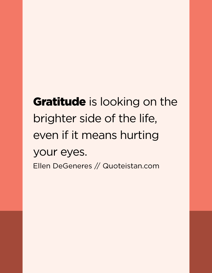 Gratitude is looking on the brighter side of the life, even if it means hurting your eyes.