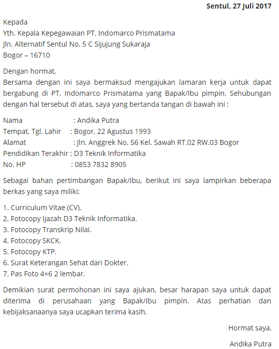 25 Contoh Surat Lamaran Kerja Yang Baik Benar Inggris