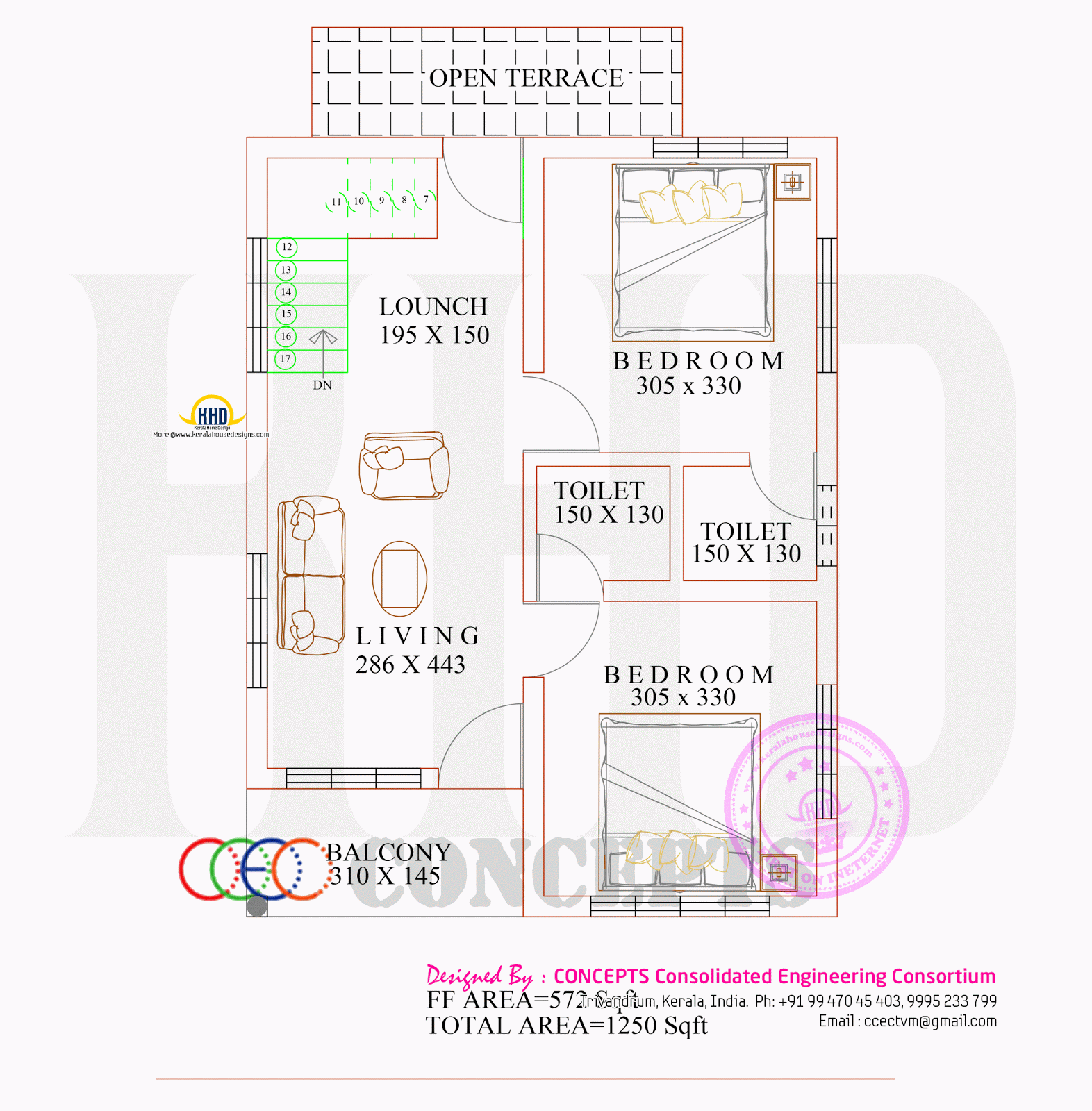Floor plan of modern 3 bedroom house - Kerala home design and floor