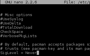 Ignore signature check when doing pacman command on Archlinux
