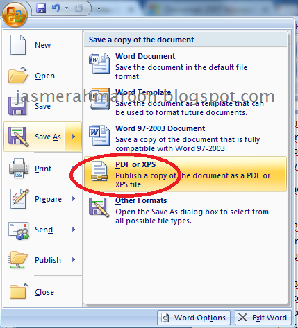 Cara merubah file Microsoft word 2007 menjadi format pdf ...