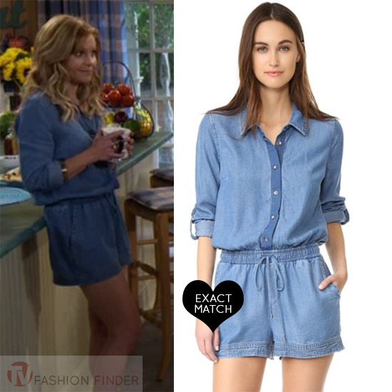 candace cameron bure as dj tanner in blue denim romper on fuller