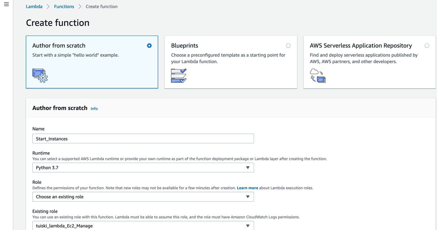 TechNinja LAMBDA FUNCTIONS TO STOP/START/RESTART EC2 INSTANCES ON
