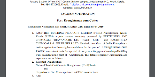 FRBL Draughtsman cum Cutter Old Question Paper Download & Syllabus 2019