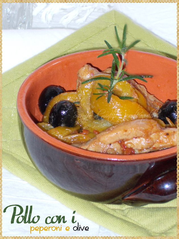 Teglia di coccio con pollo peperoni ed olive