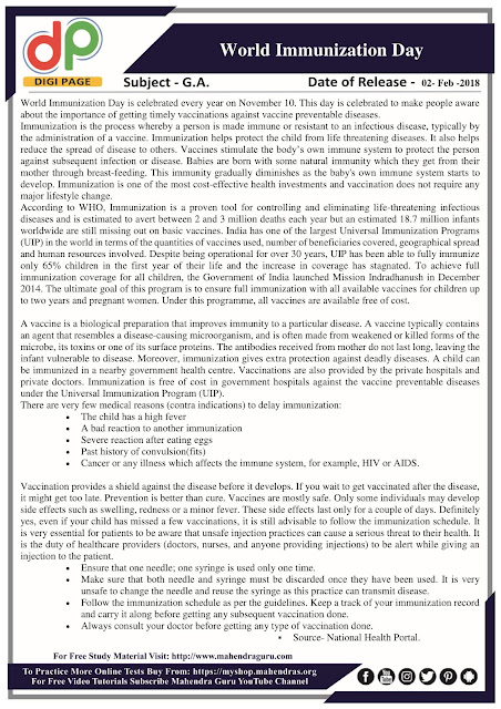 DP | Syndicate Bank PO Special : World Immunization Day | 02 - 02 - 18 DP | Syndicate Bank PO Special : World Immunization Day | 02 - 02 - 18