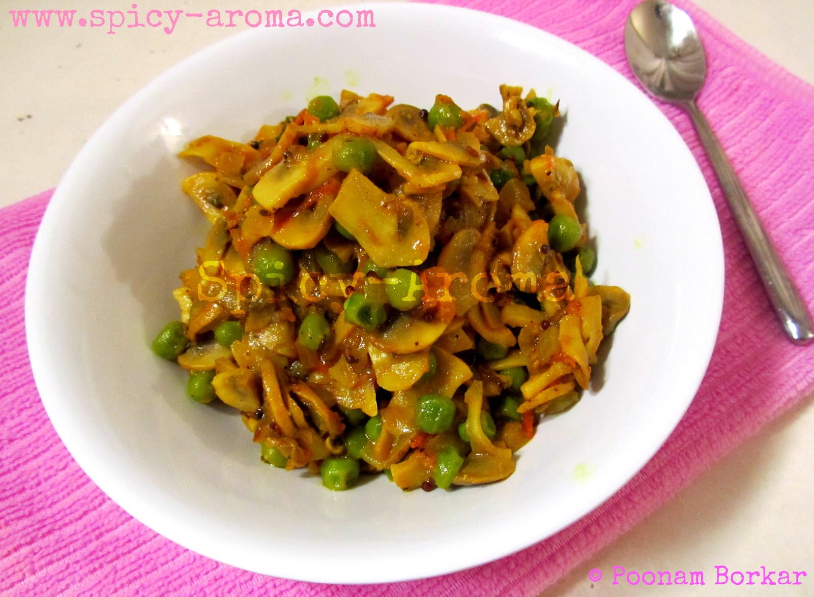 Mushroom and Green Peas Stir Fry Recipe with step by step pictures