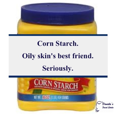 Cornstarch.  Oily skin's best friend.