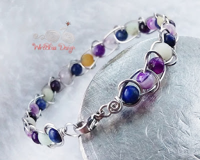 Wire wrapped Infinity Bracelet with Amethyst, Lapis Lazuli and Amazonite