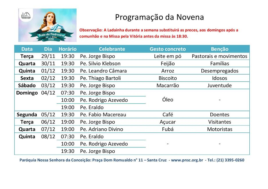 NOVENA DE NOSSA SENHORA DA CONCEIÇÃO - PNSC-STA.CRUZ