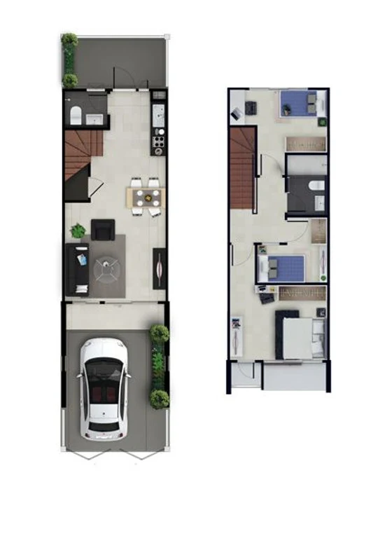 Desain denah rumah minimalis dengan lebar 4 meter