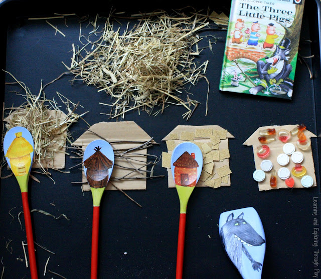 Story Spoons for The Three Little Pigs. Traditional Tale Activities for Preschool.