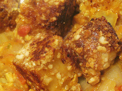 Spicy Cashew-Crusted Paneer with Tomato-Cashew Gravy